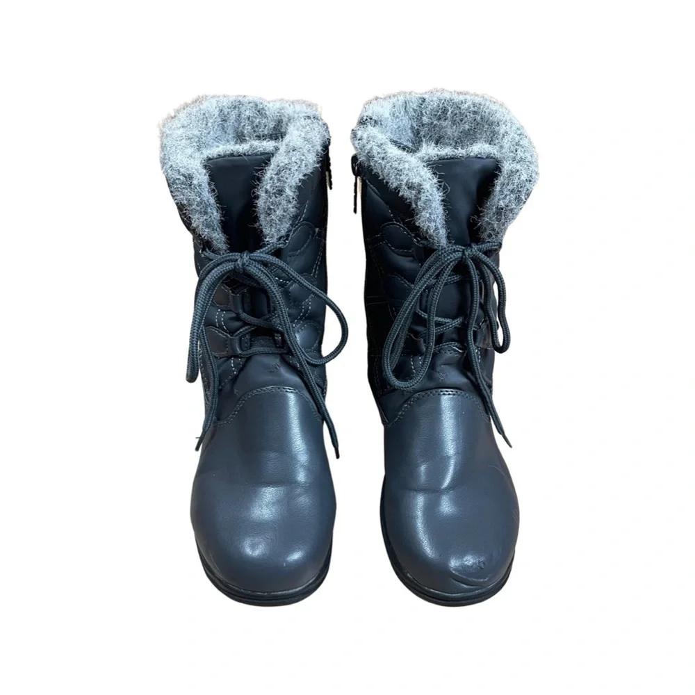 Totes Women's Size 6 Faux Fur Quilted Winter Snow Boots Lace Up Zipper Lined